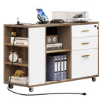 Classeur latéral mobile en bois avec station de charge verrouillable, compatible avec les dossiers de format A4, Lettre et Légal