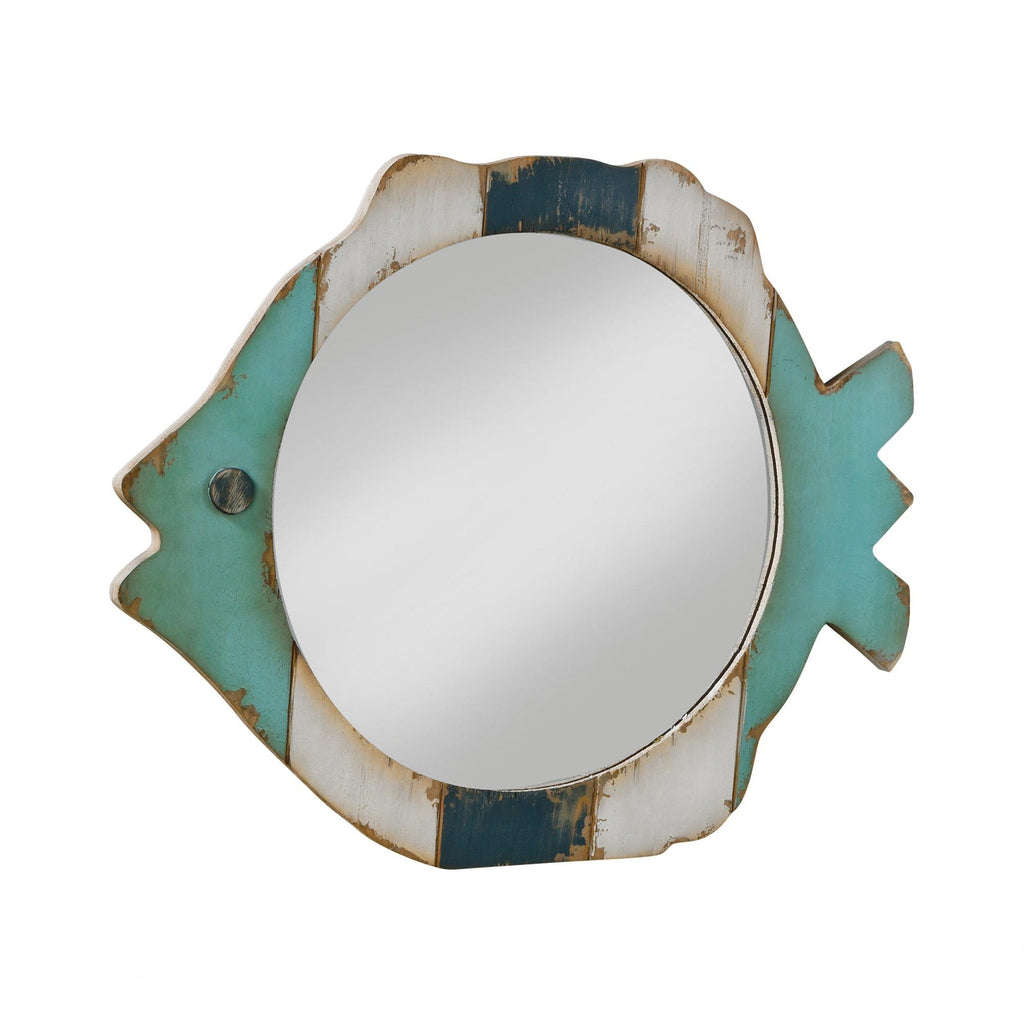 Miroir en bois avec cadre en forme de poisson - Bleu