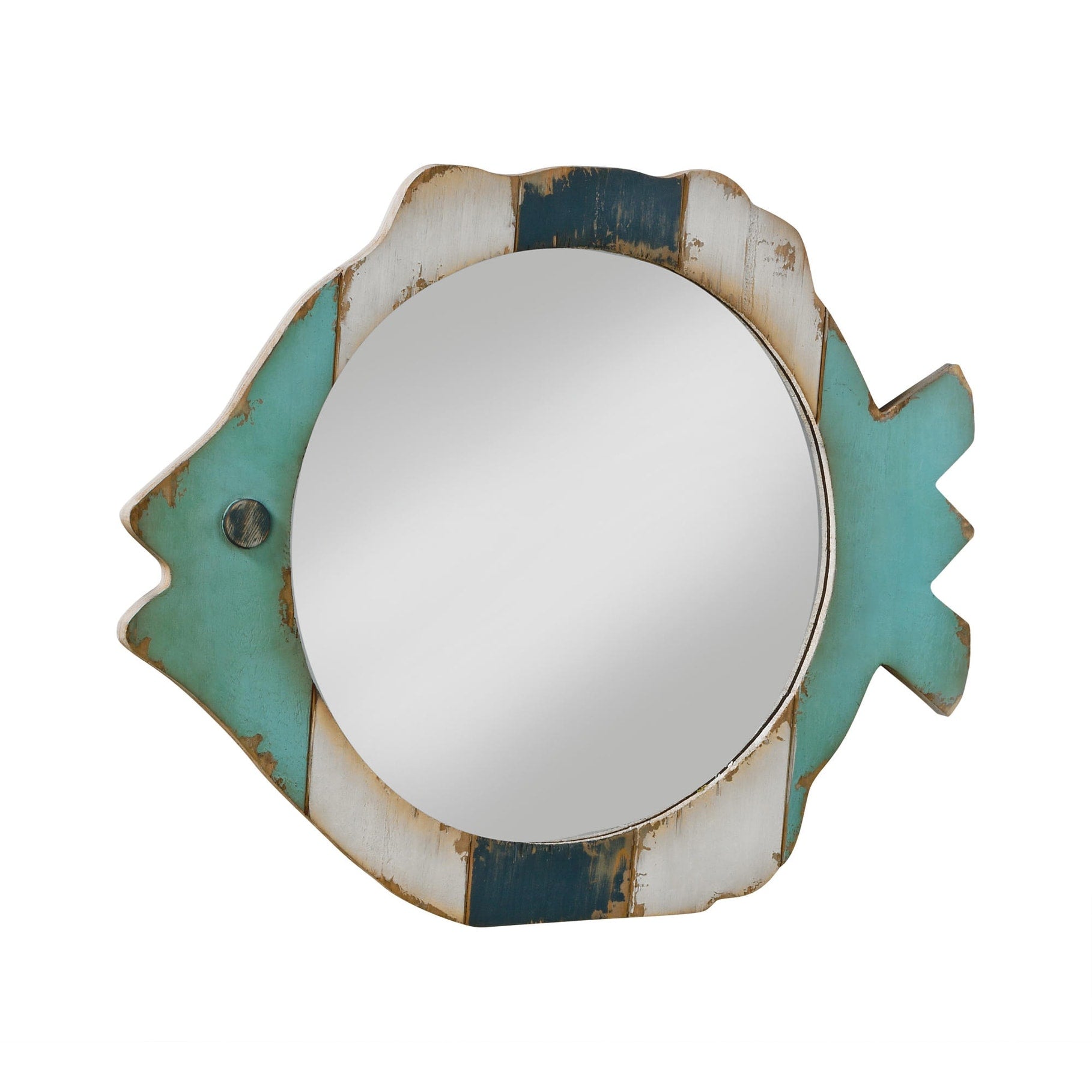 Miroir en bois avec cadre en forme de poisson - Bleu