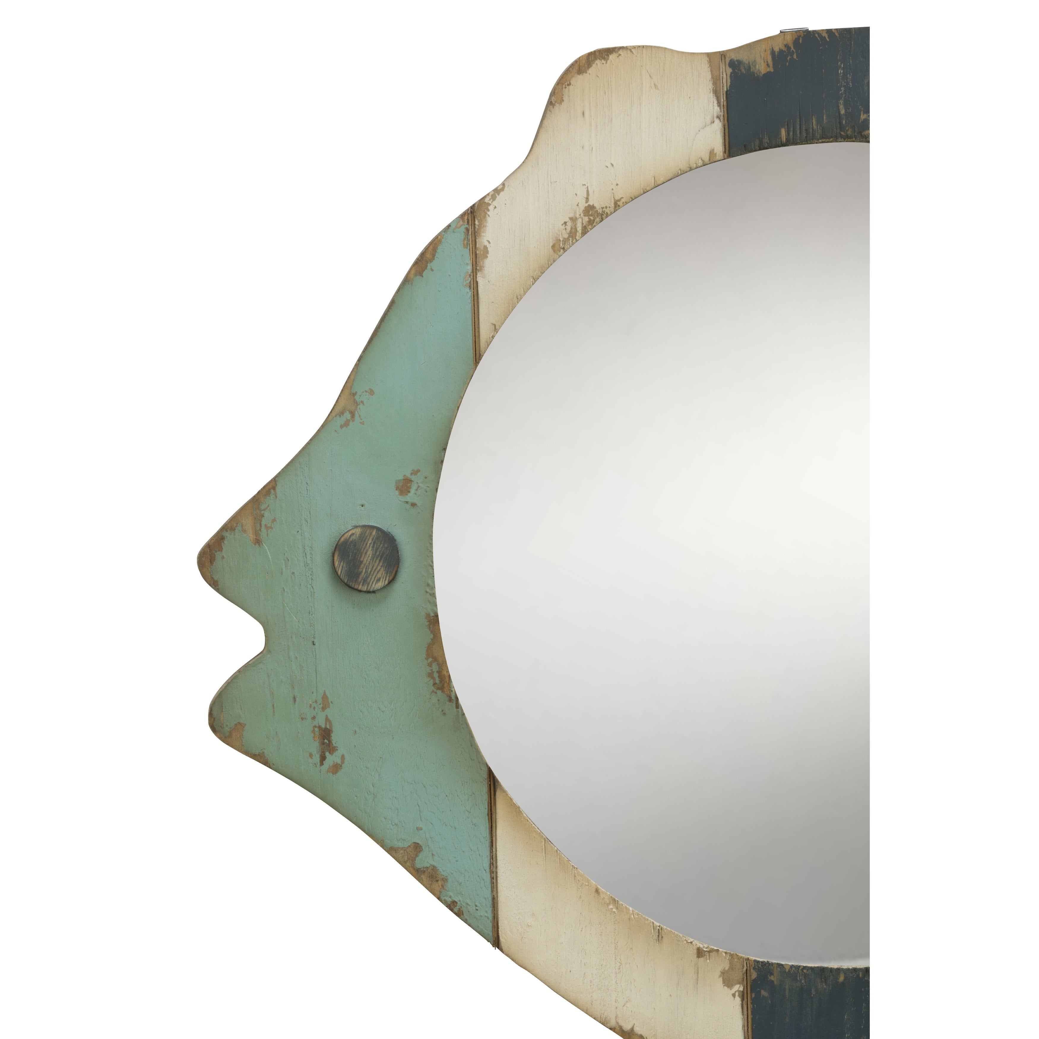 Miroir en bois avec cadre en forme de poisson - Bleu