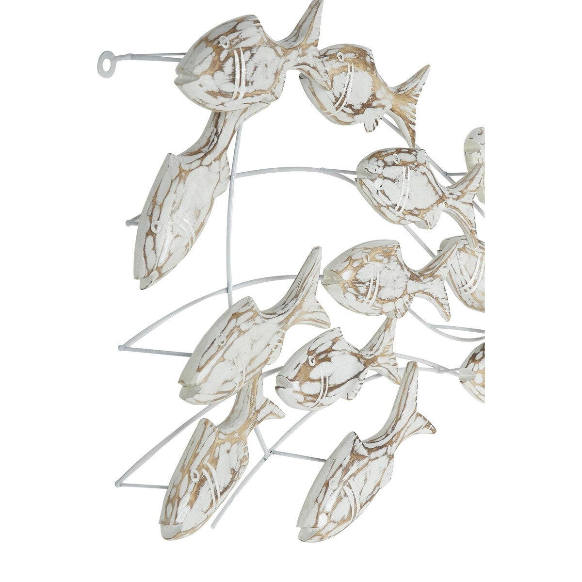 Décoration murale en bois faite à la main, motif poisson nageur, effet vieilli marron - Blanc - Roche River Decor