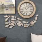 Décoration murale en bois faite à la main, motif poisson nageur, effet vieilli marron - Blanc - Roche River Decor