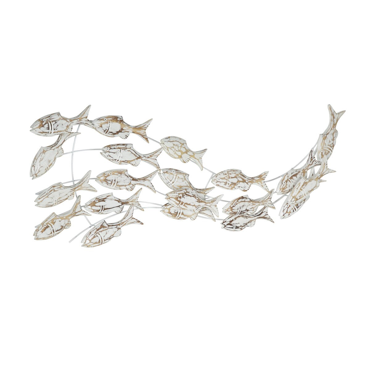 Décoration murale en bois faite à la main, motif poisson nageur, effet vieilli marron - Blanc - Roche River Decor