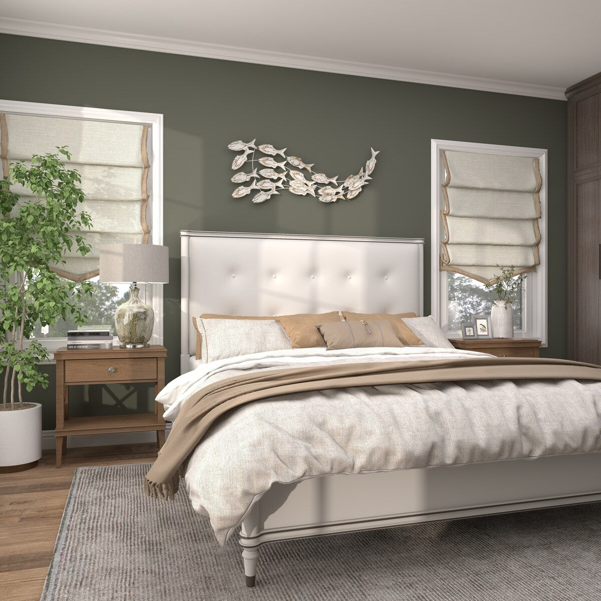 Décoration murale en bois faite à la main, motif poisson nageur, effet vieilli marron - Blanc - Roche River Decor