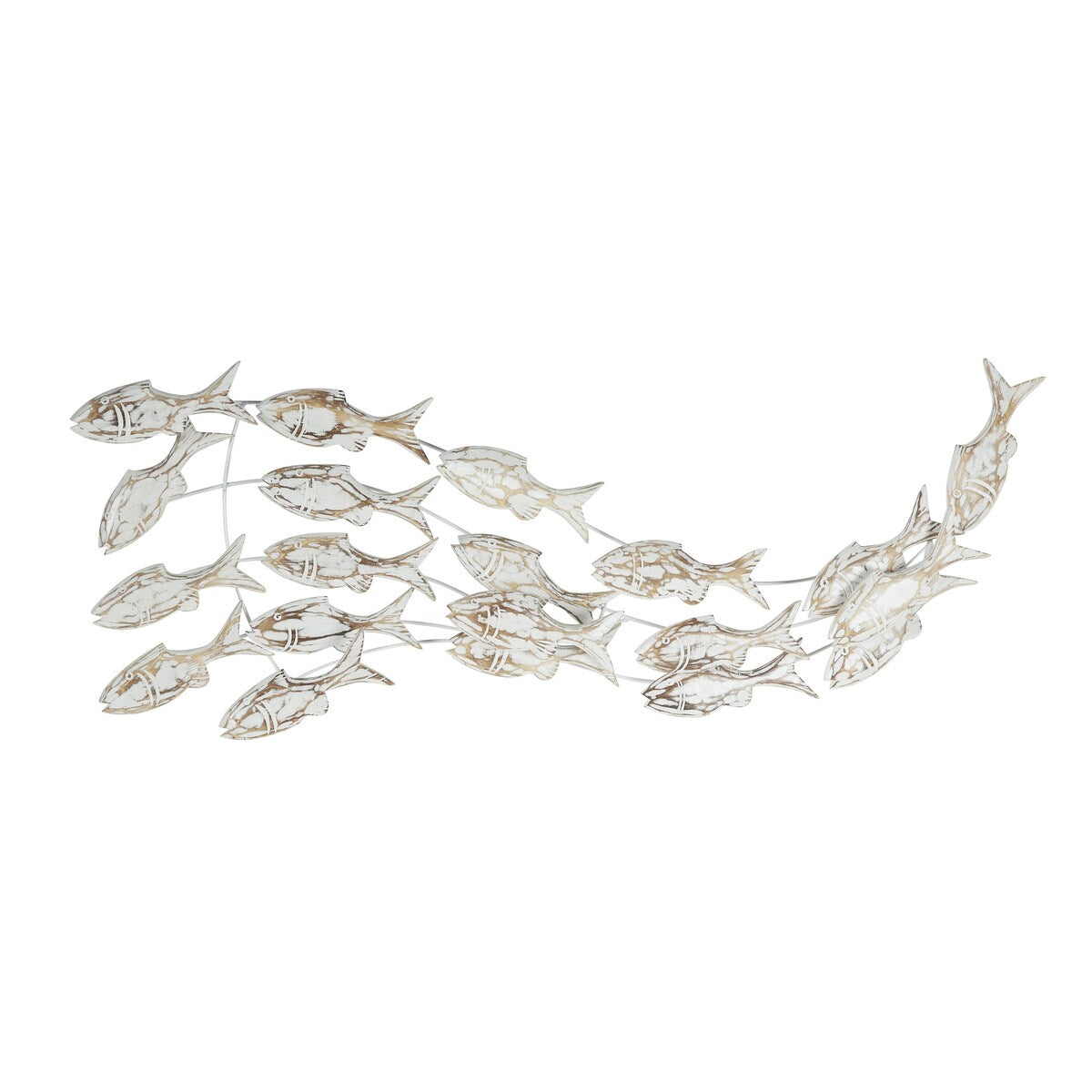 Décoration murale en bois faite à la main, motif poisson nageur, effet vieilli marron - Blanc - Roche River Decor