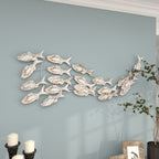 Décoration murale en bois faite à la main, motif poisson nageur, effet vieilli marron - Blanc - Roche River Decor