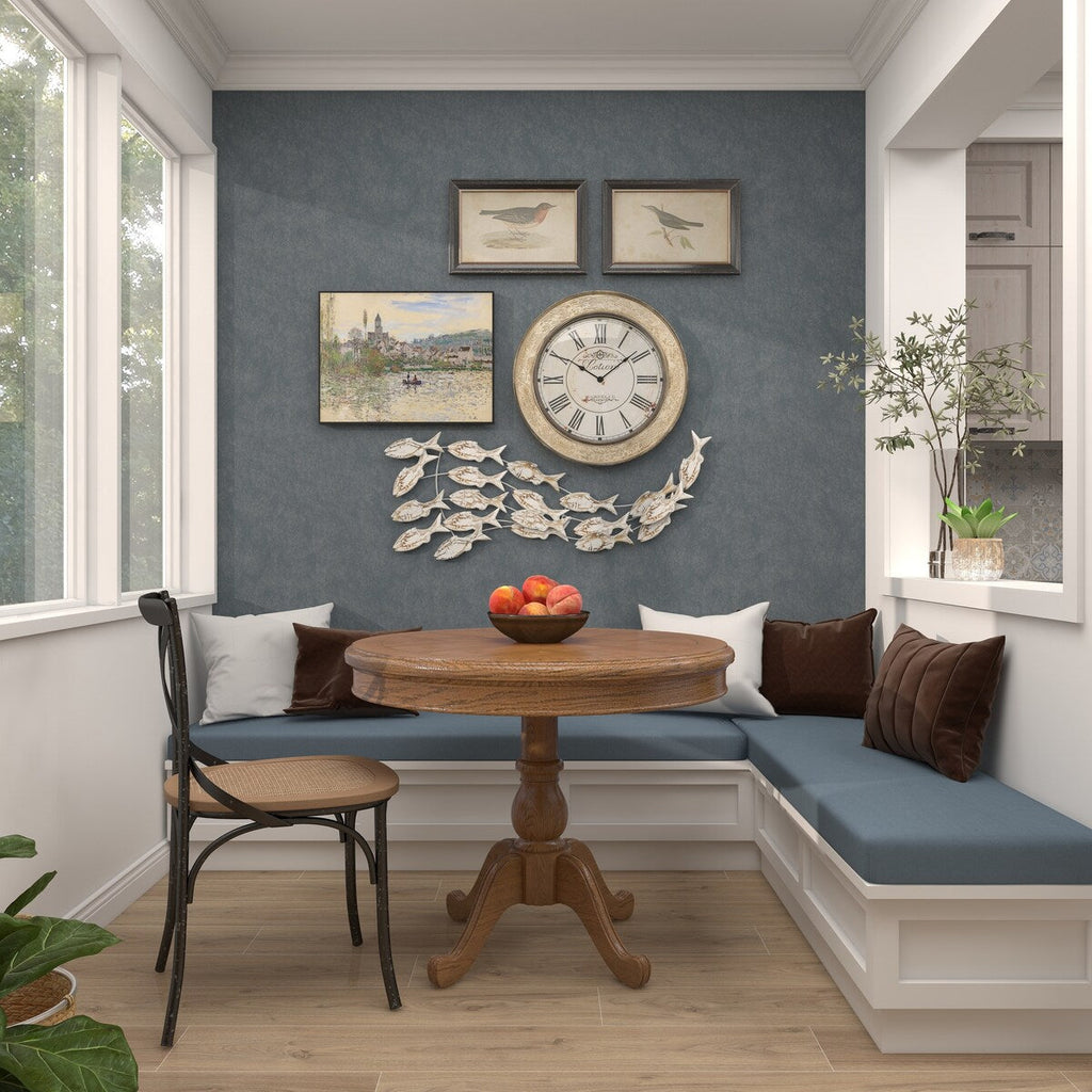 Décoration murale en bois faite à la main, motif poisson nageur, effet vieilli marron - Blanc - Roche River Decor