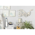 Décoration murale en bois faite à la main, motif poisson nageur, effet vieilli marron - Blanc - Roche River Decor