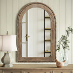 Miroir mural en arc avec cadre en bois, miroir mural de salle de bain - 39,25 H x 25,87 L x 1,5 P
