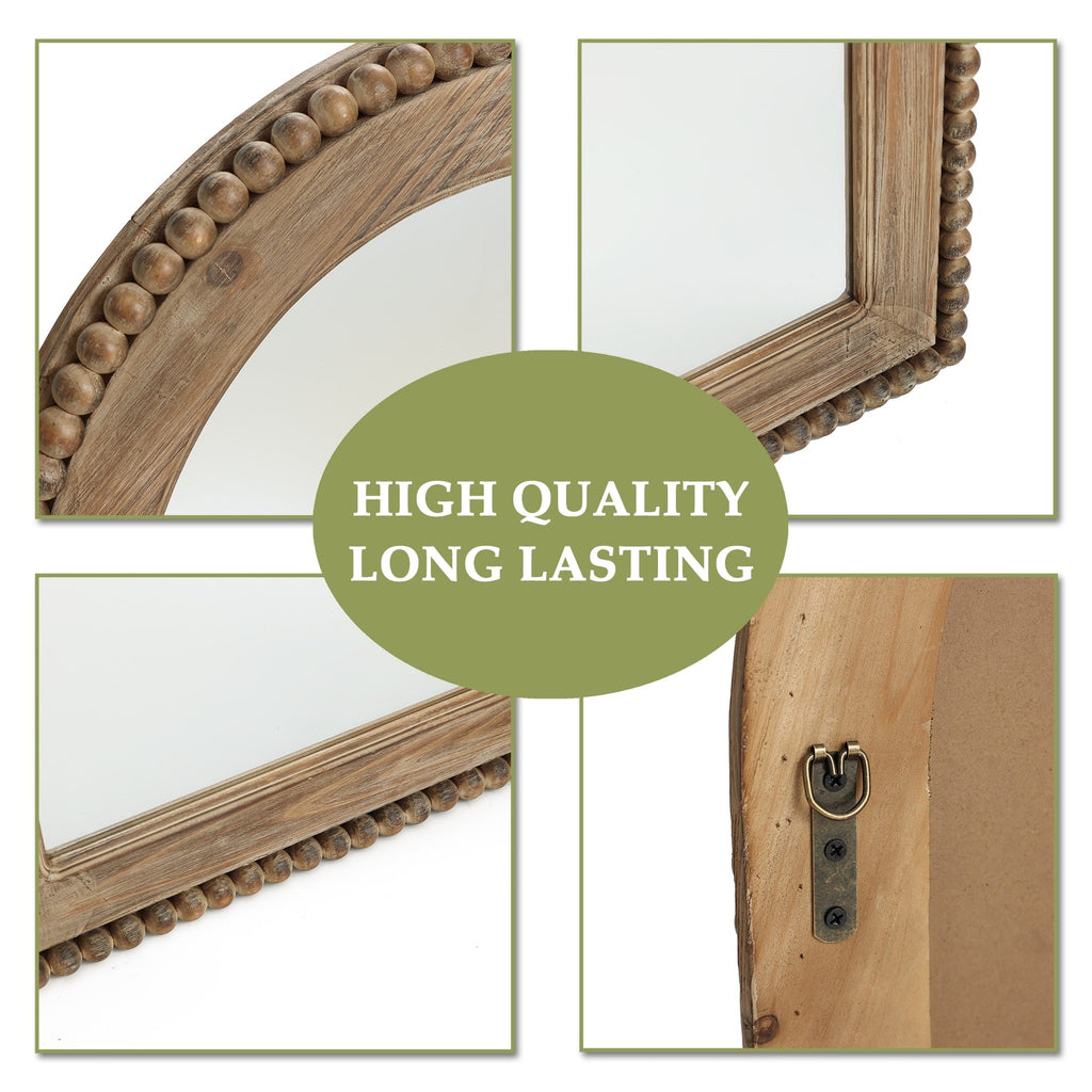 Miroir mural en arc avec cadre en bois, miroir mural de salle de bain - 39,25 H x 25,87 L x 1,5 P