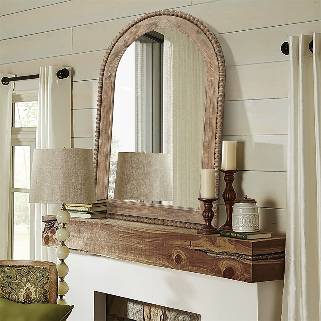 Miroir mural en arc avec cadre en bois, miroir mural de salle de bain - 39,25 H x 25,87 L x 1,5 P