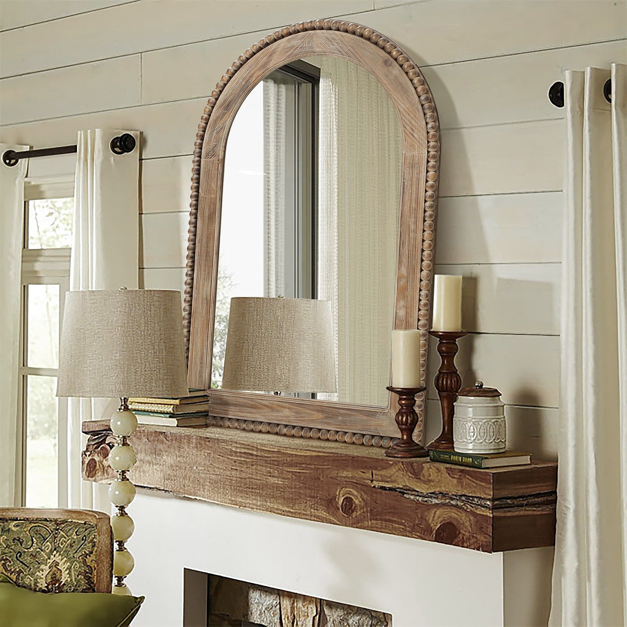 Miroir mural en arc avec cadre en bois, miroir mural de salle de bain - 39,25 H x 25,87 L x 1,5 P