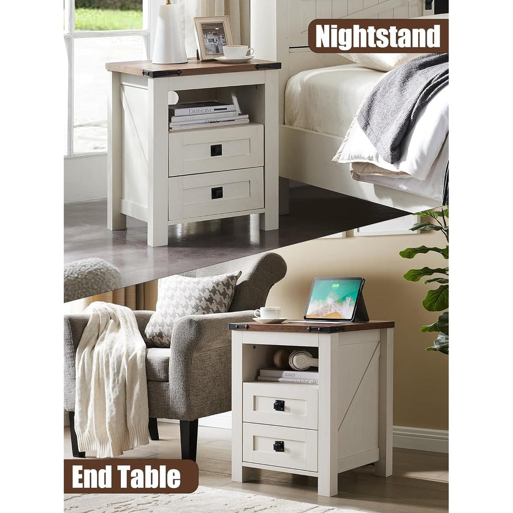 Table de chevet de style ferme avec station de charge, table d'appoint et table d'appoint