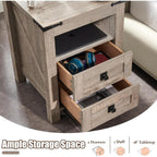 Table de chevet de style ferme avec station de charge, table d'appoint et table d'appoint