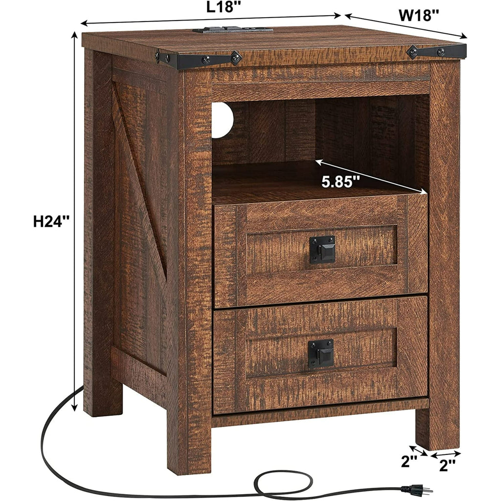 Table de chevet de style ferme avec station de charge, table d'appoint et table d'appoint