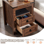 Table de chevet de style ferme avec station de charge, table d'appoint et table d'appoint