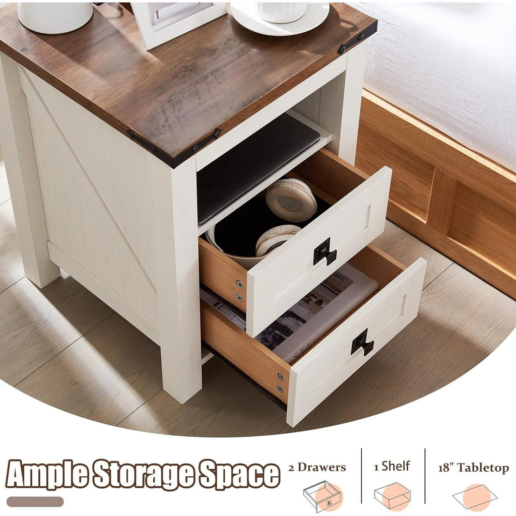 Table de chevet de style ferme avec station de charge, table d'appoint et table d'appoint
