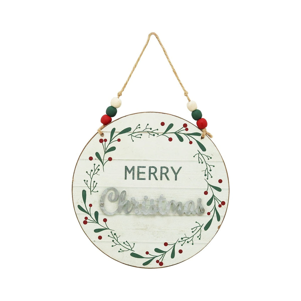 Panneau mural rond en bois et métal, Joyeux Noël