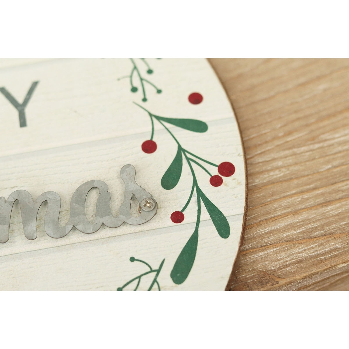 Panneau mural rond en bois et métal, Joyeux Noël