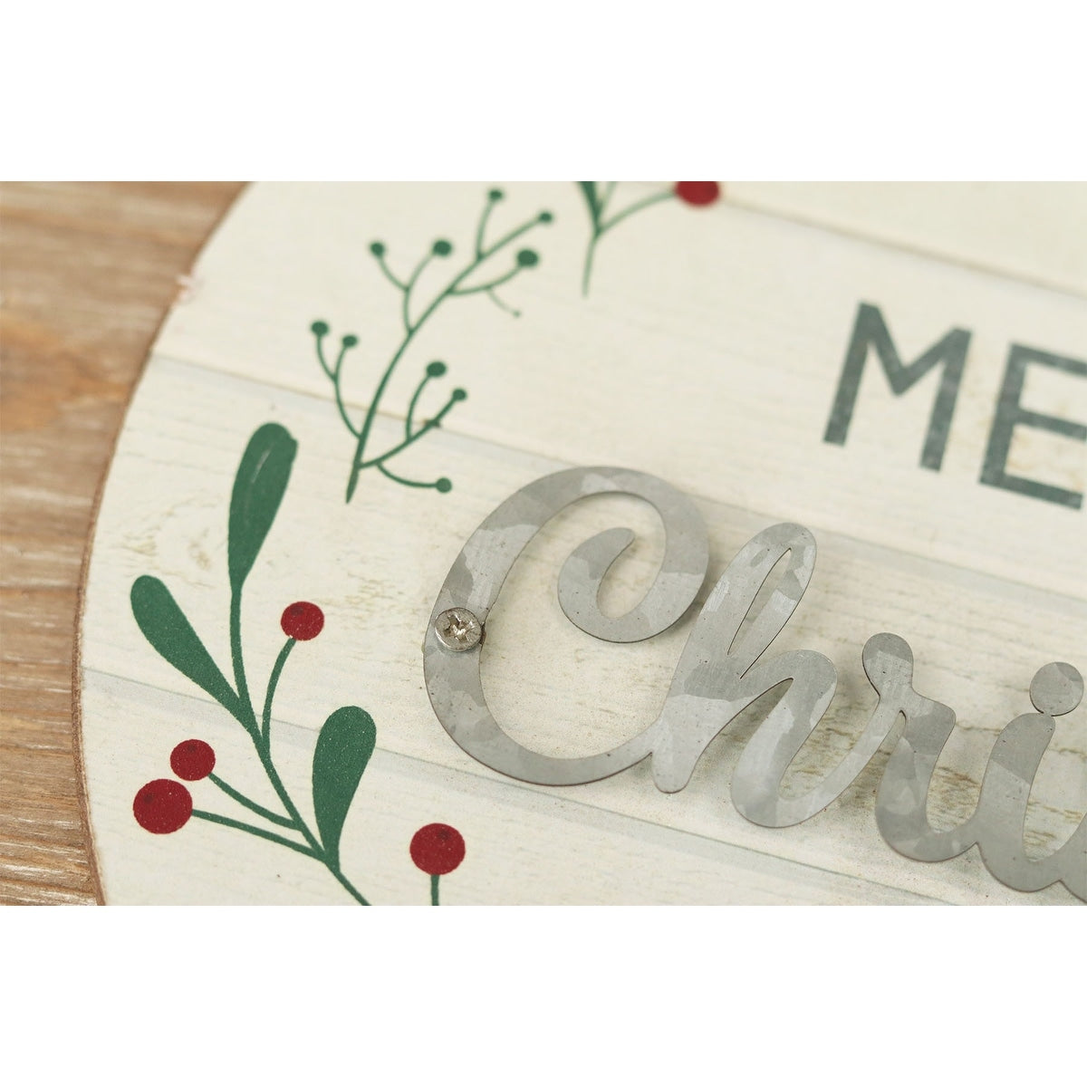 Panneau mural rond en bois et métal, Joyeux Noël