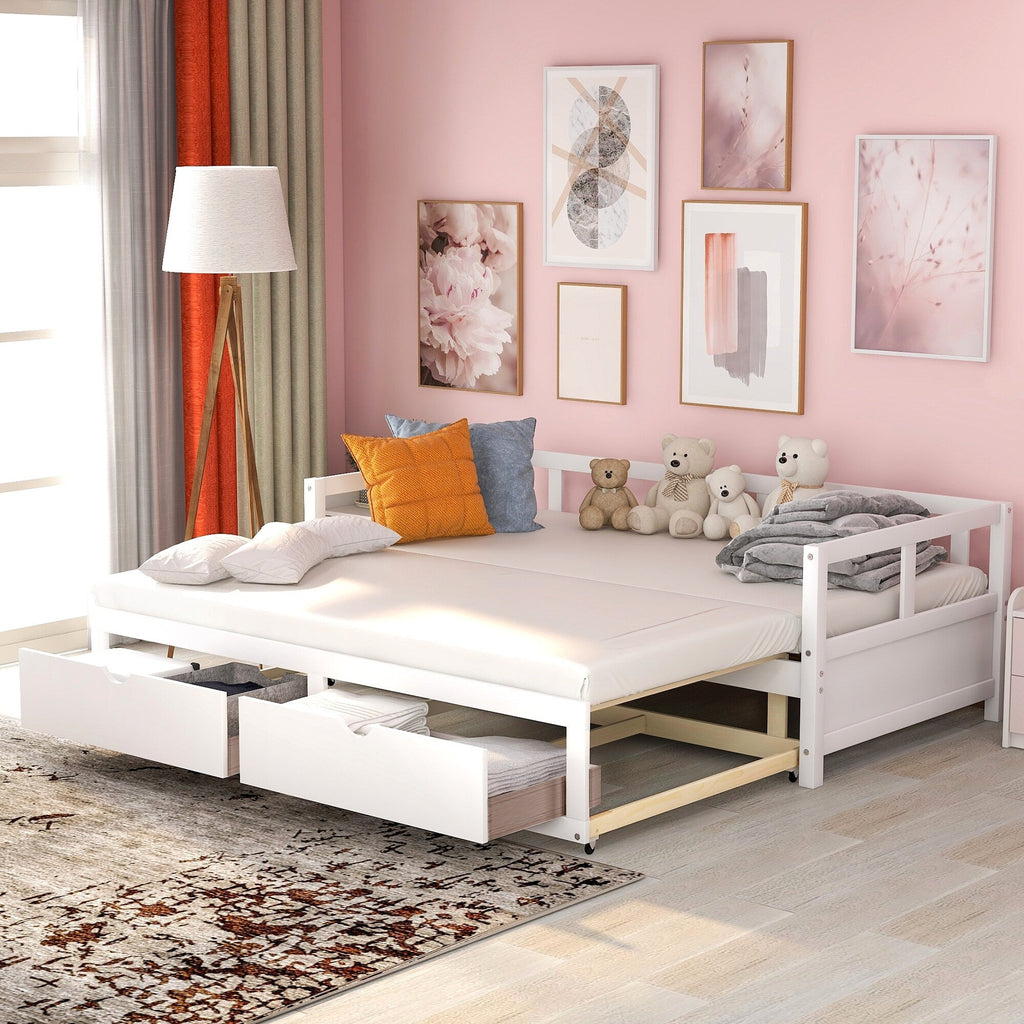 Twin to King Wood Daybed with Trundle and Drawers