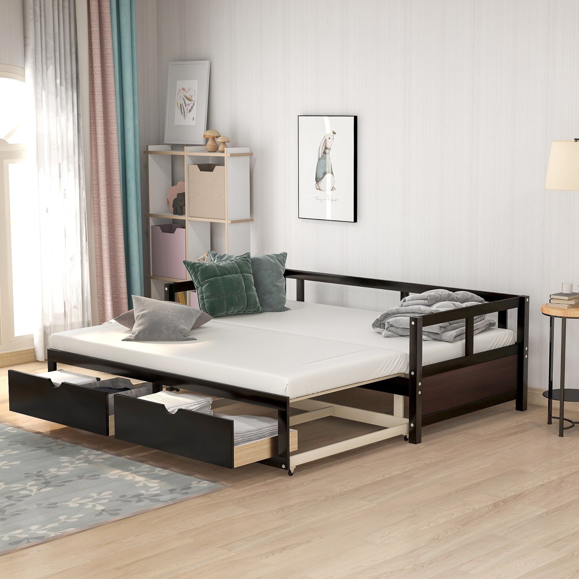 Twin to King Wood Daybed with Trundle and Drawers