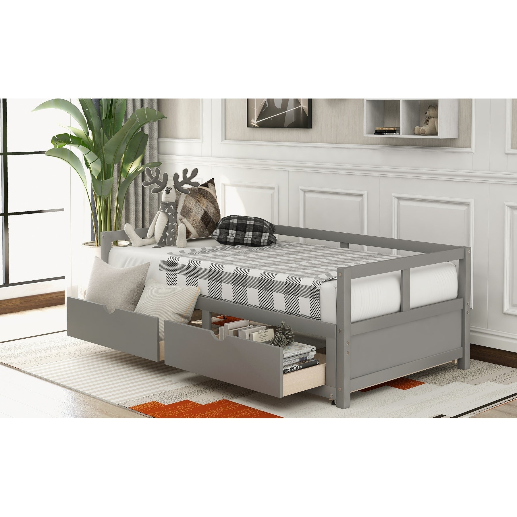 Twin to King Wood Daybed with Trundle and Drawers