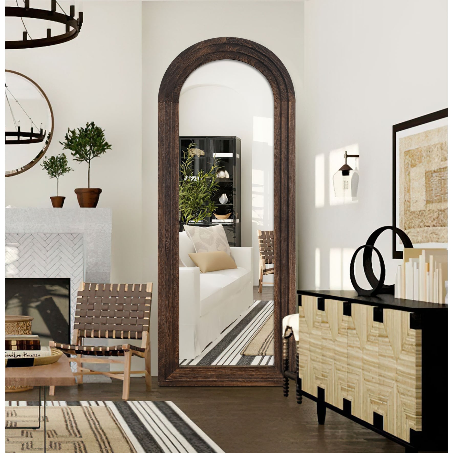 Miroir mural en bois de style échelle - 64 x 21