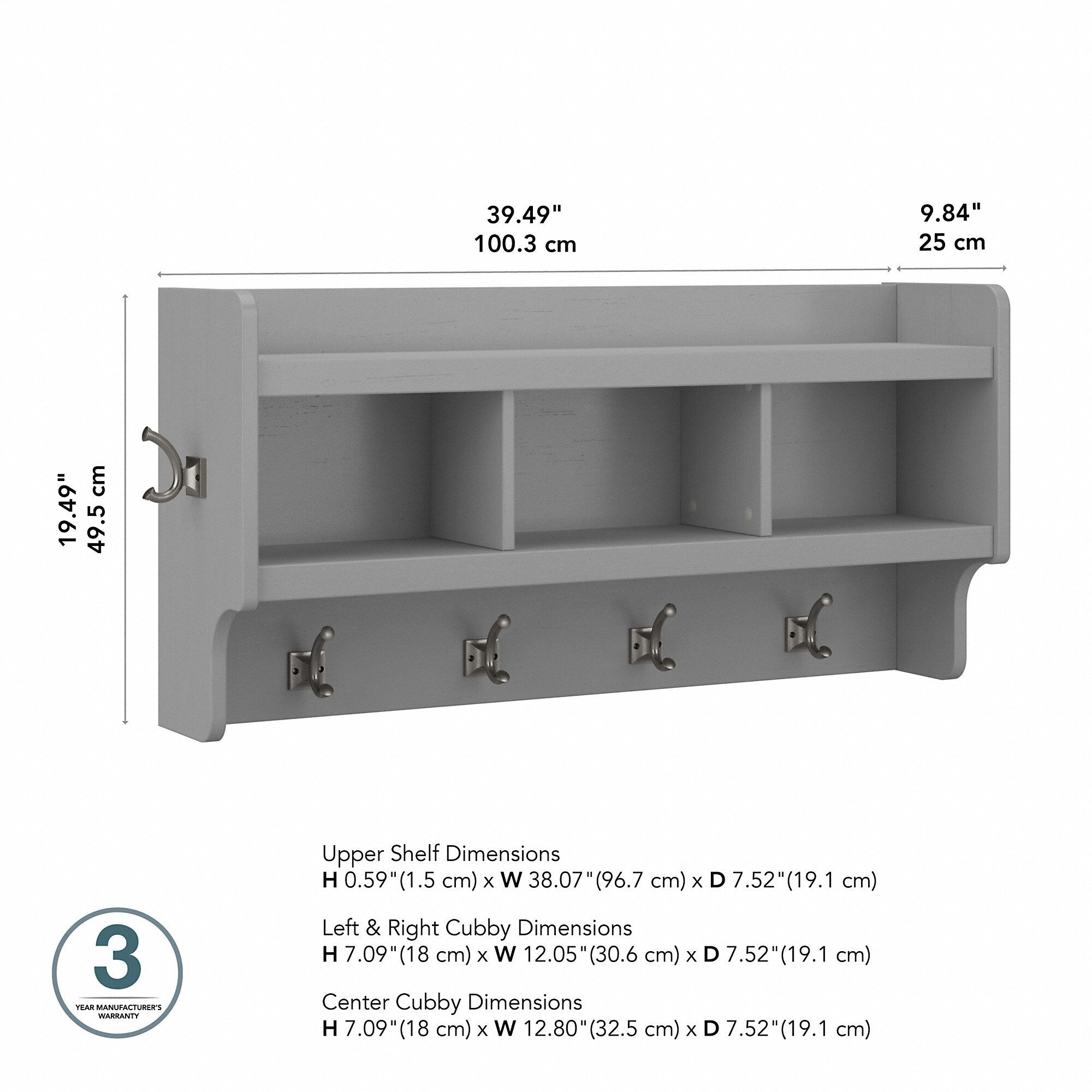 Woodland 40W Wall Mounted Coat Rack with Shelf by Bush Furniture