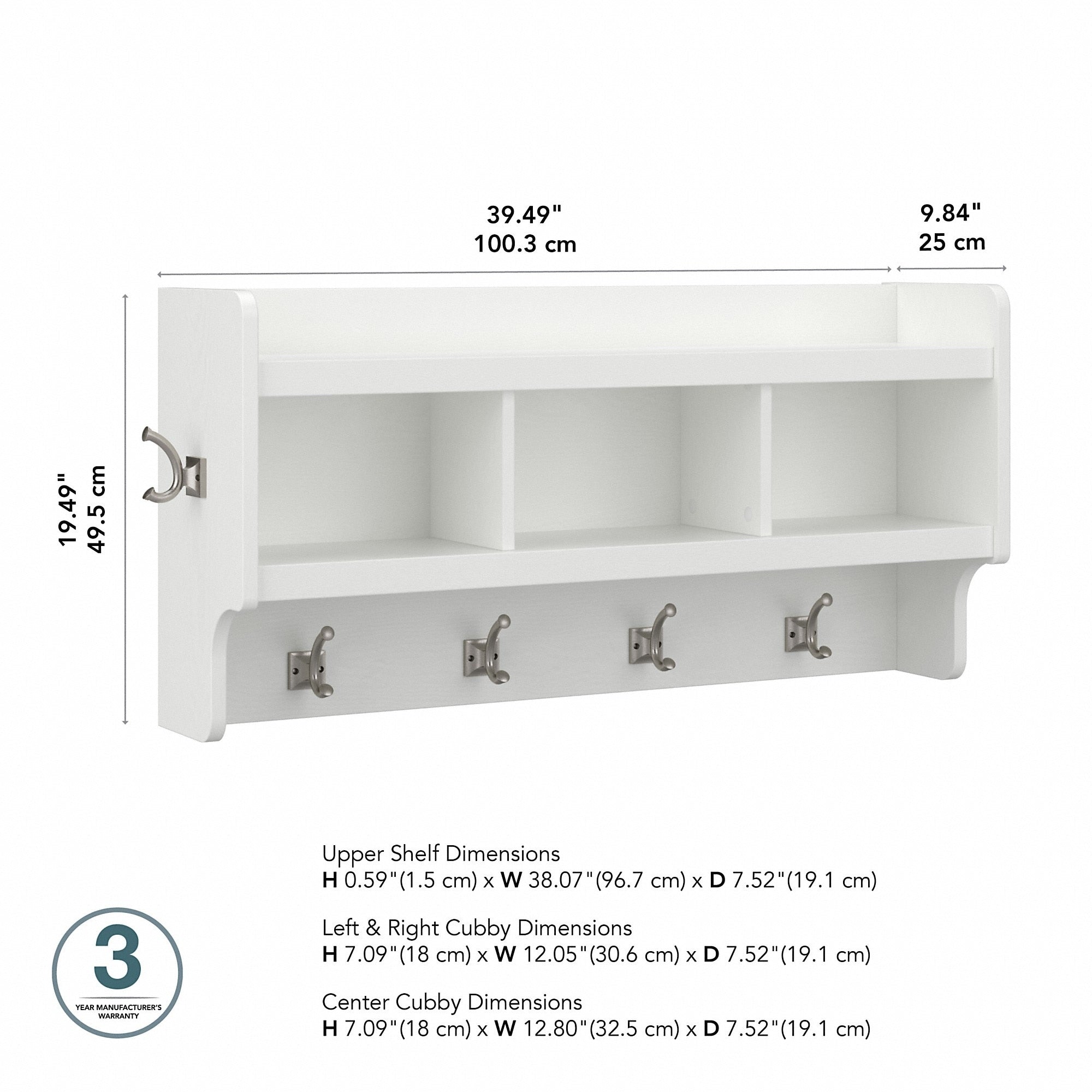 Woodland 40W Wall Mounted Coat Rack with Shelf by Bush Furniture