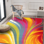 Tapis antidérapant multicolore à vagues contemporaines et modernes de la World Rug Gallery