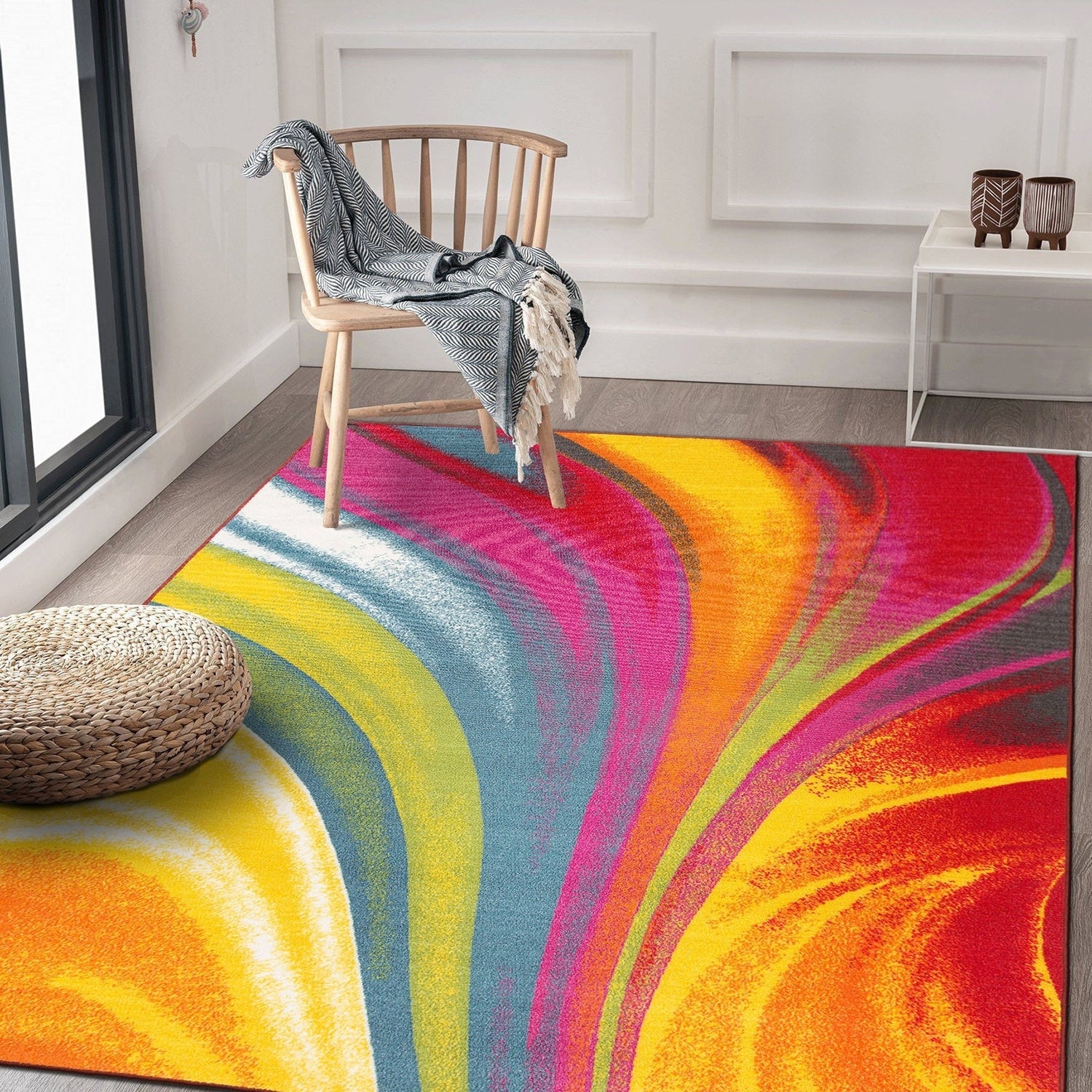 Tapis antidérapant multicolore à vagues contemporaines et modernes de la World Rug Gallery