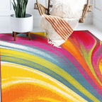 Tapis antidérapant multicolore à vagues contemporaines et modernes de la World Rug Gallery
