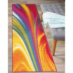 Tapis antidérapant multicolore à vagues contemporaines et modernes de la World Rug Gallery