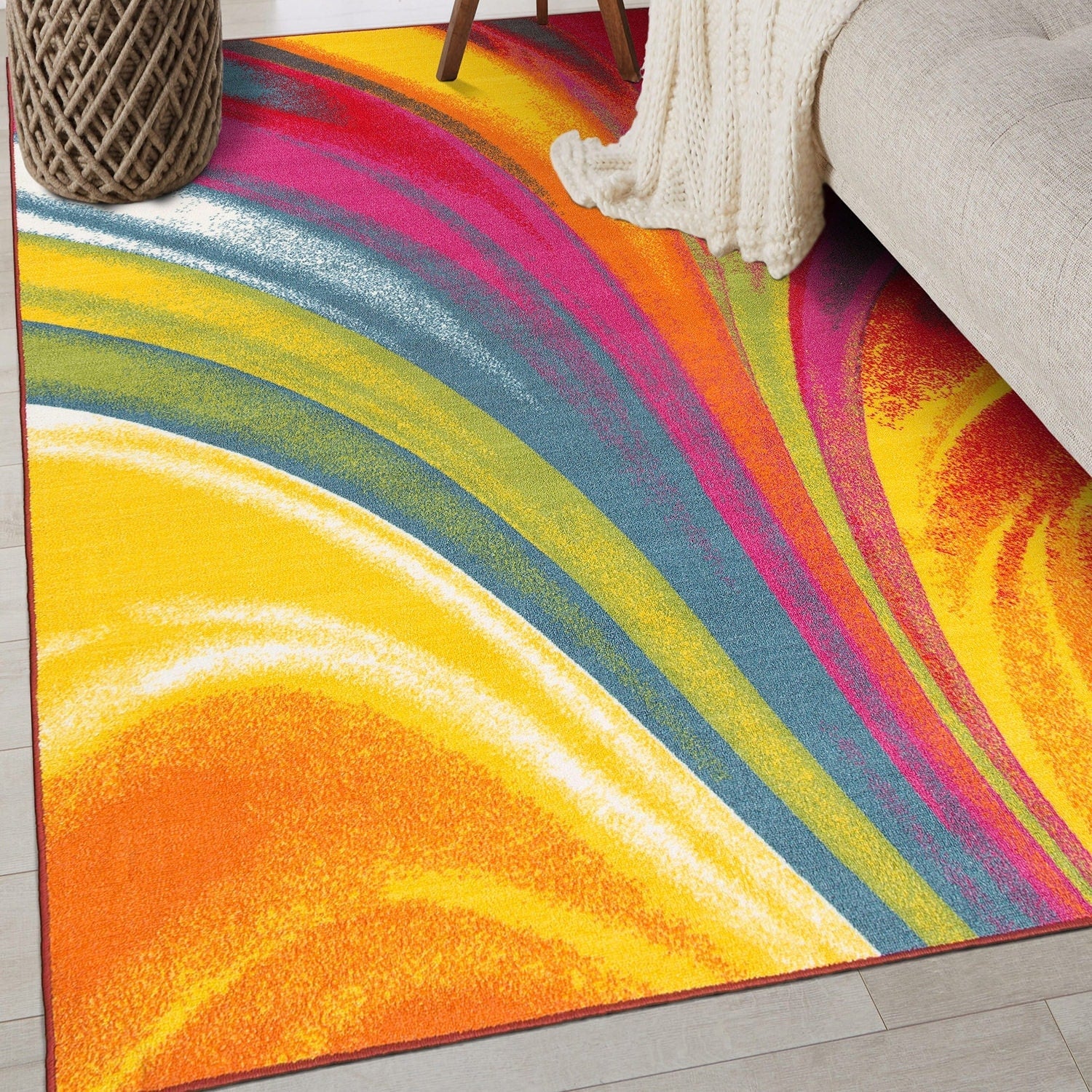 Tapis antidérapant multicolore à vagues contemporaines et modernes de la World Rug Gallery