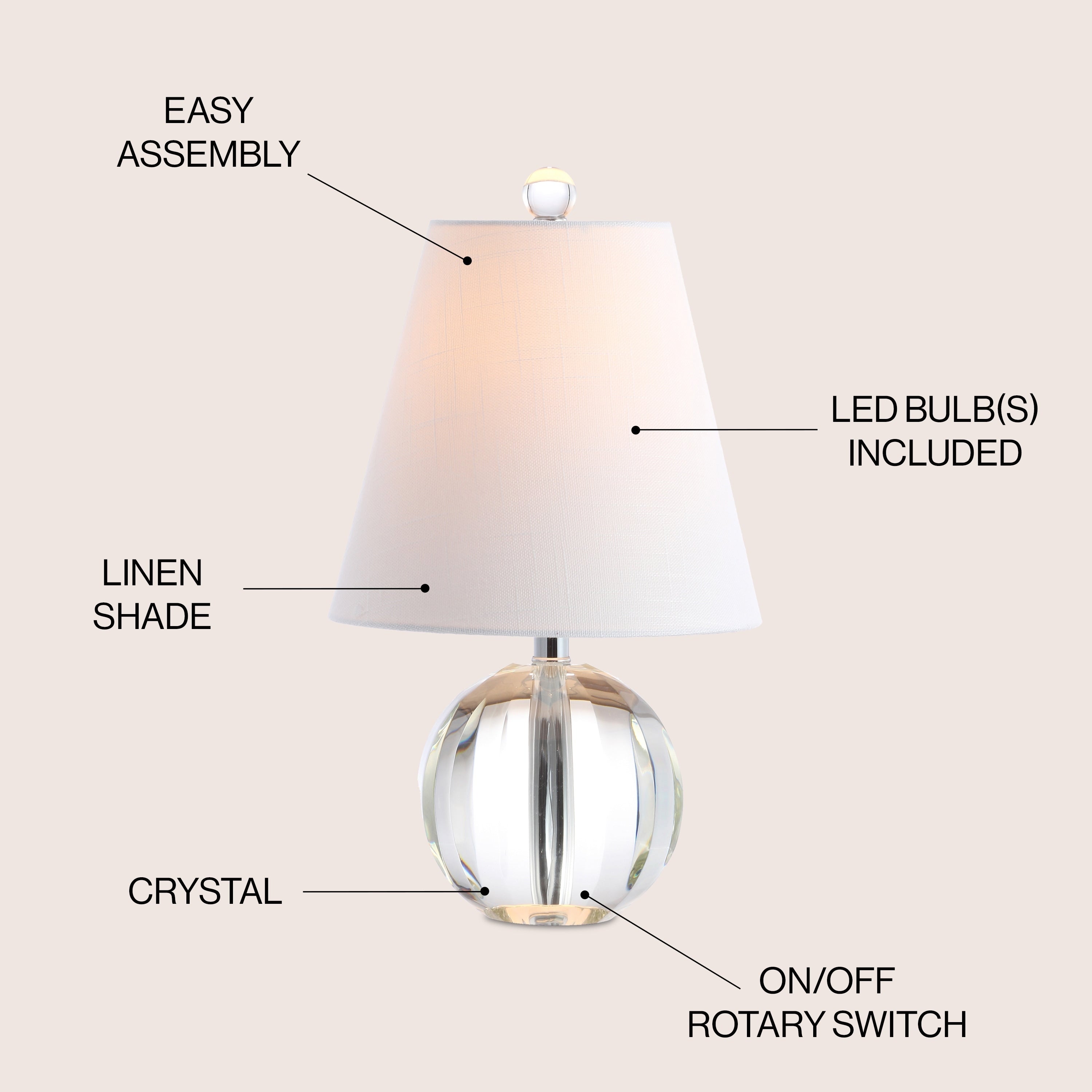 Lampe de table Goddard 16 boules de cristal/métal à LED, par JONATHAN Y