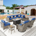 Ensemble de meubles de patio en rotin XIZZI 11 pièces avec table et foyer