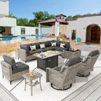 Ensemble de meubles de patio en rotin XIZZI 11 pièces avec table et foyer