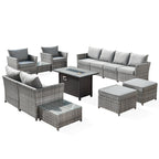 Ensemble de meubles de patio extérieur en osier XIZZI 13 pièces avec table à feu