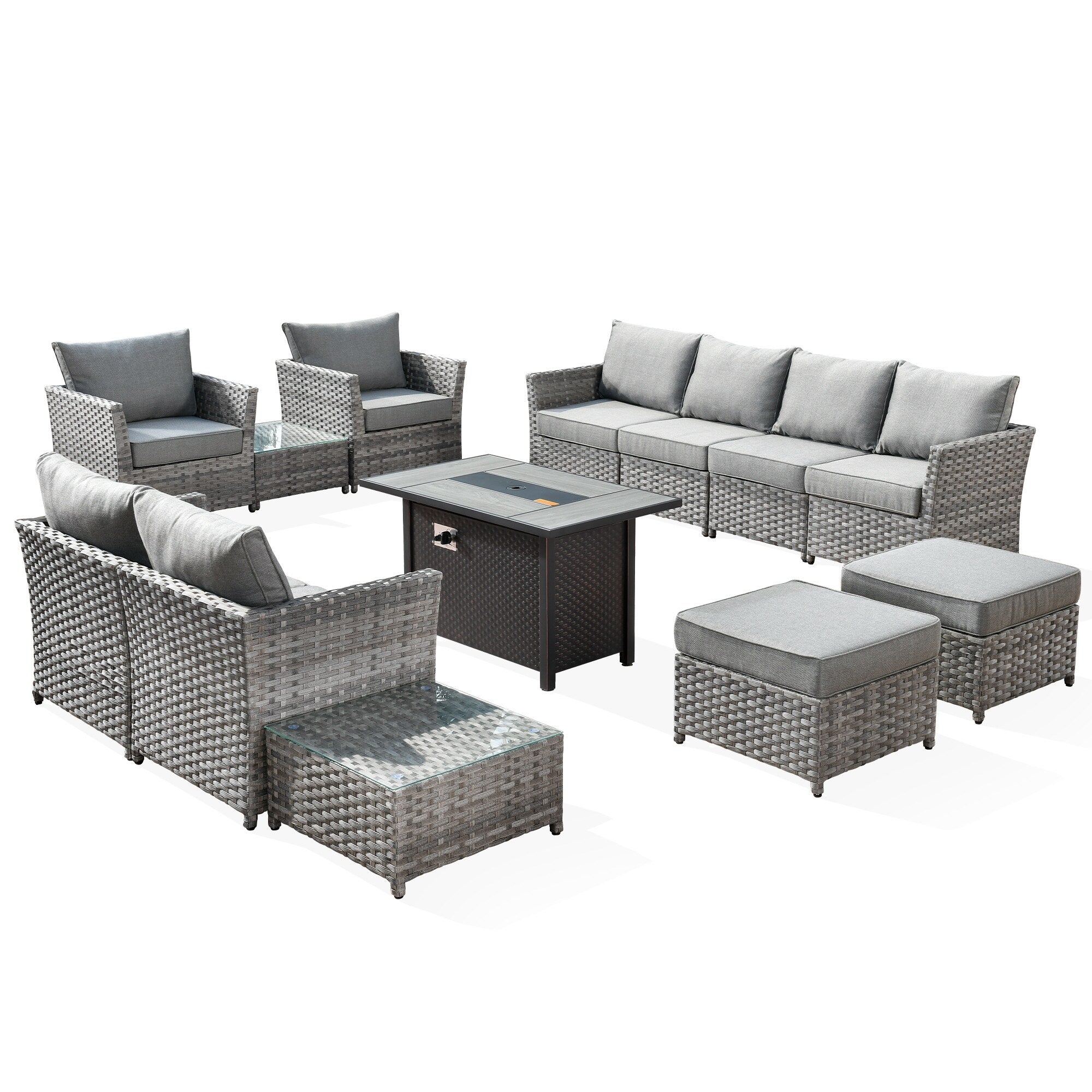 Ensemble de meubles de patio extérieur en osier XIZZI 13 pièces avec table à feu