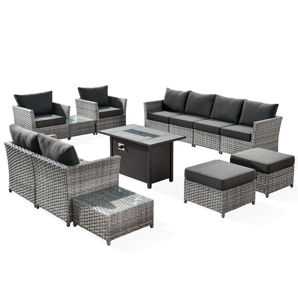 Ensemble de meubles de patio extérieur en osier XIZZI 13 pièces avec table à feu