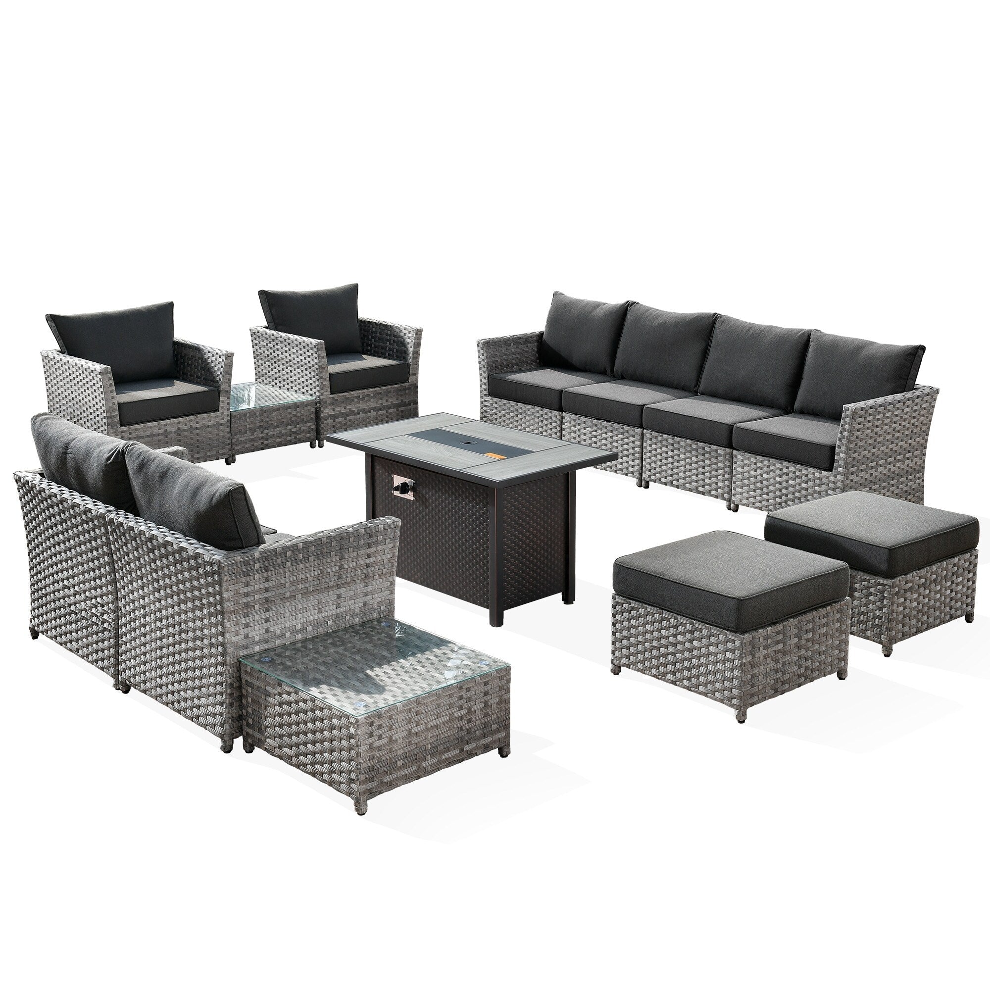 Ensemble de meubles de patio extérieur en osier XIZZI 13 pièces avec table à feu