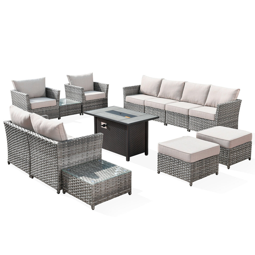 Ensemble de meubles de patio extérieur en osier XIZZI 13 pièces avec table à feu