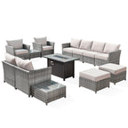 Ensemble de meubles de patio extérieur en osier XIZZI 13 pièces avec table à feu