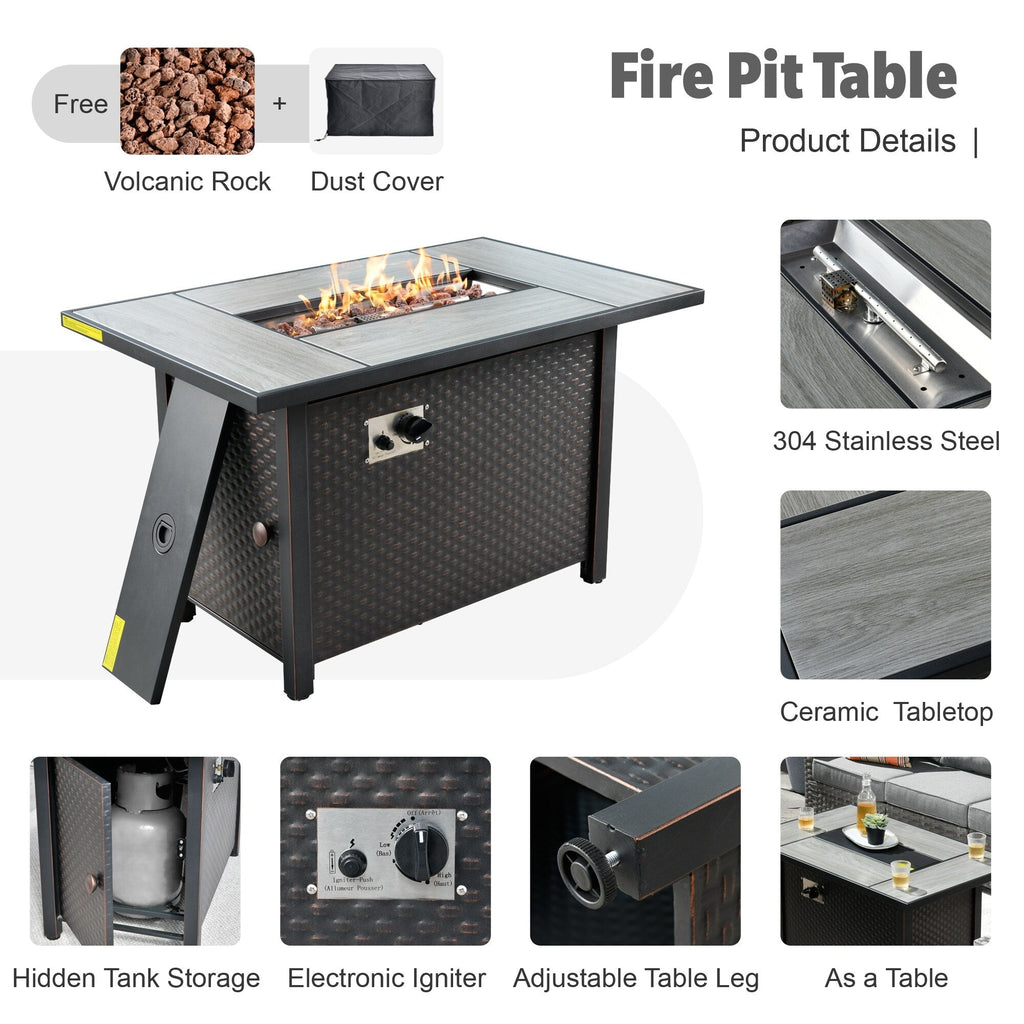Ensemble de meubles de patio extérieur en osier XIZZI 13 pièces avec table à feu