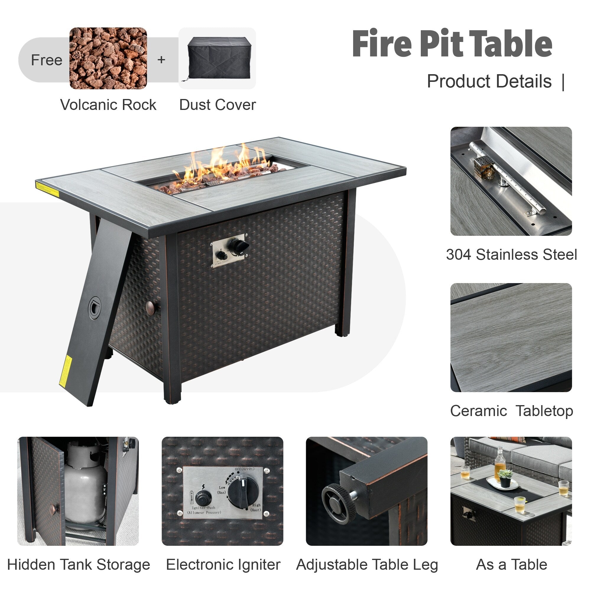 Ensemble de meubles de patio extérieur en osier XIZZI 13 pièces avec table à feu