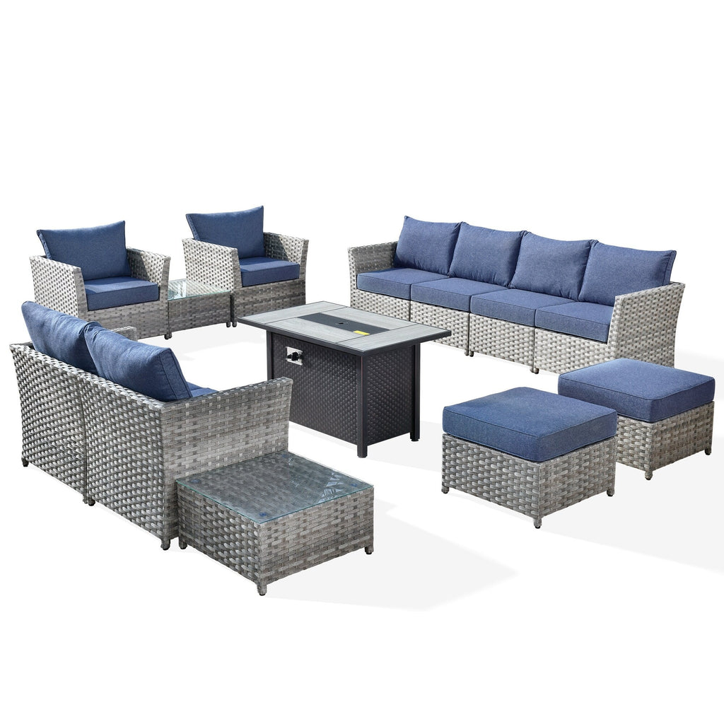 Ensemble de meubles de patio extérieur en osier XIZZI 13 pièces avec table à feu