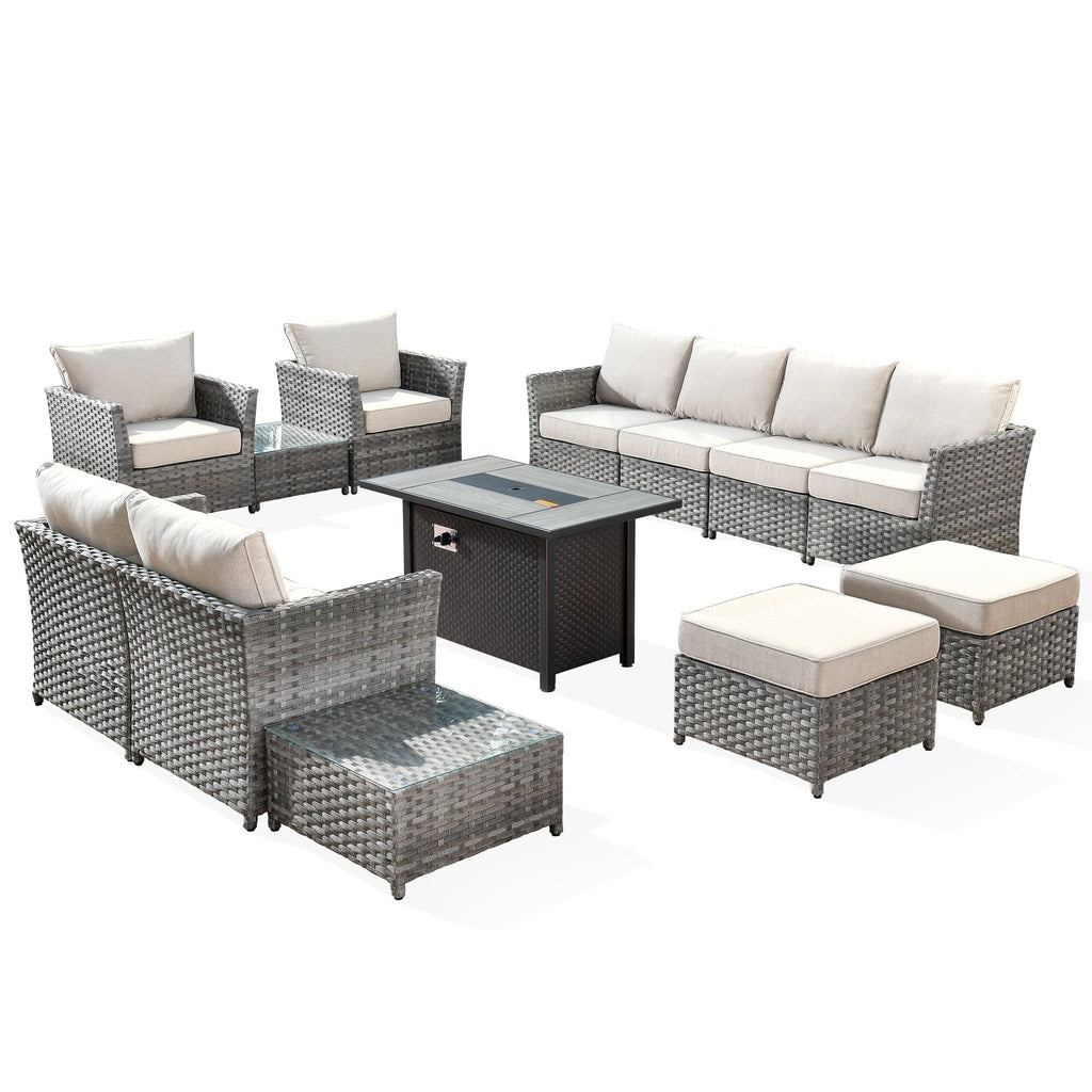 Ensemble de meubles de patio extérieur en osier XIZZI 13 pièces avec table à feu