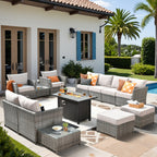 Ensemble de meubles de patio extérieur en osier XIZZI 13 pièces avec table à feu
