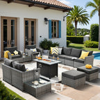 Ensemble de meubles de patio extérieur en osier XIZZI 13 pièces avec table à feu